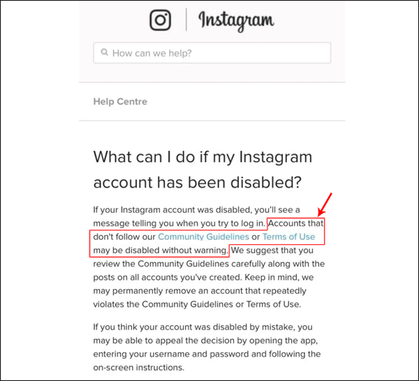 Instagram Account Suspended